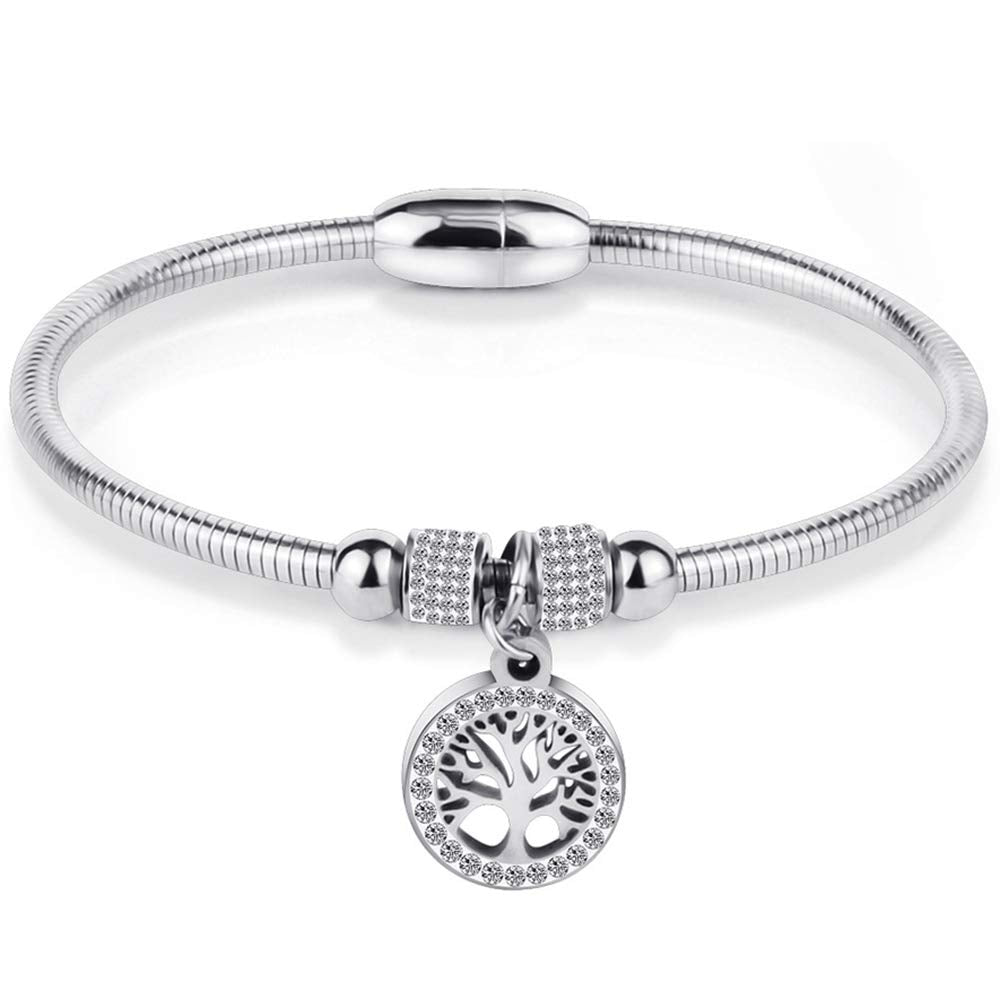 Stainless Steel Tree of Life Charm Bangle Bracelet Cocktail Party Anniversary SL-027