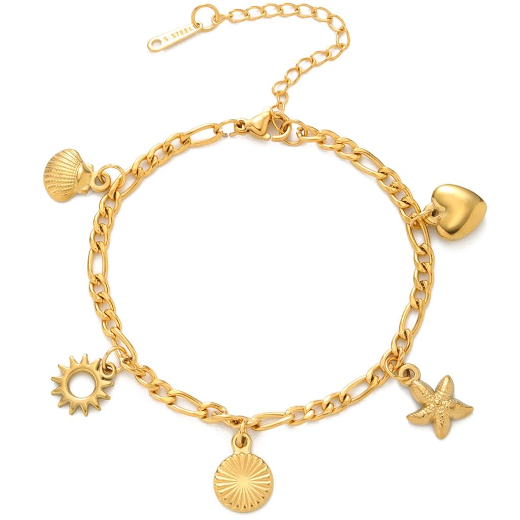 Stainless Steel Summer Holiday Clam Sun Heart Charms Strand Bracelet SL-030