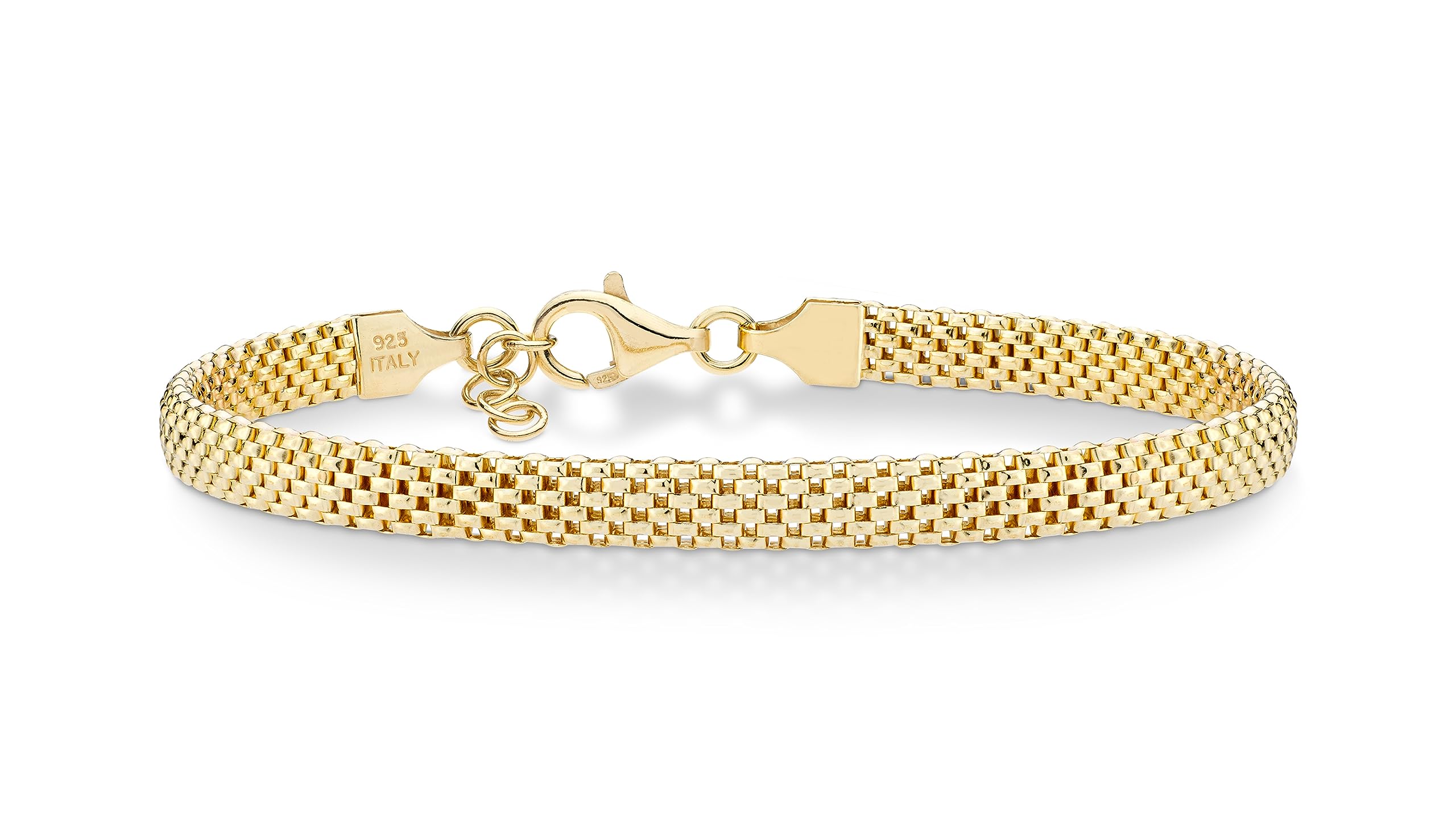 18K Gold Over Sterling Silver Italian 5mm Mesh Link Chain Bracelet for Women SL-022