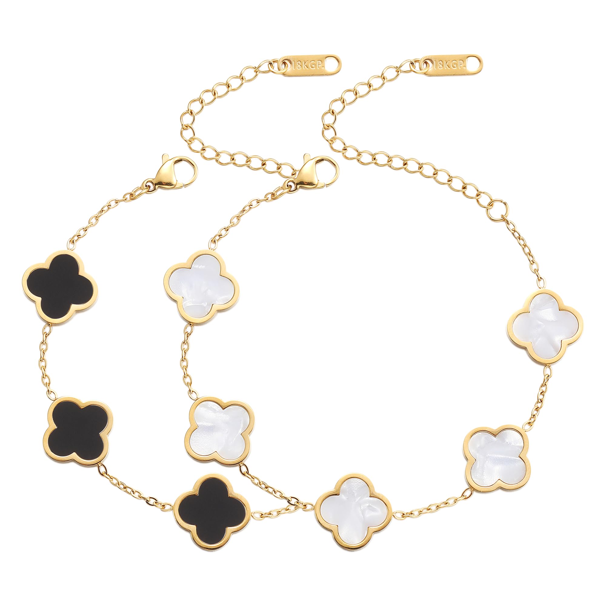 18K Gold Plated Clover Lucky Bracelet for Women White/Black/Red/Green Flower Four Leaf Link Bracelets Trendy Jewelry Gifts for Women SL-019