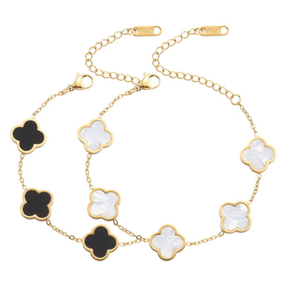18K Gold Plated Clover Lucky Bracelet for Women White/Black/Red/Green Flower Four Leaf Link Bracelets Trendy Jewelry Gifts for Women SL-019