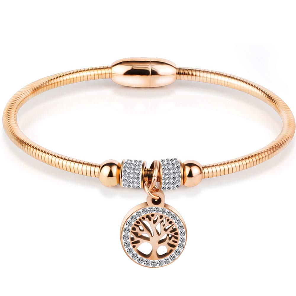 Stainless Steel Tree of Life Charm Bangle Bracelet Cocktail Party Anniversary SL-027