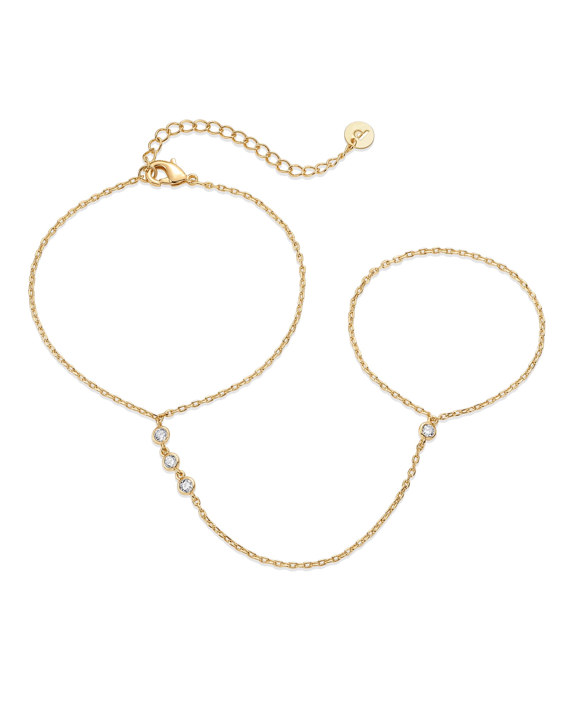14K Gold Plated Freshwater Pearl Gold Hand Chain Bracelet for Women - Trendy Ring Bracelet Hand Chain Body Jewelry SL-038