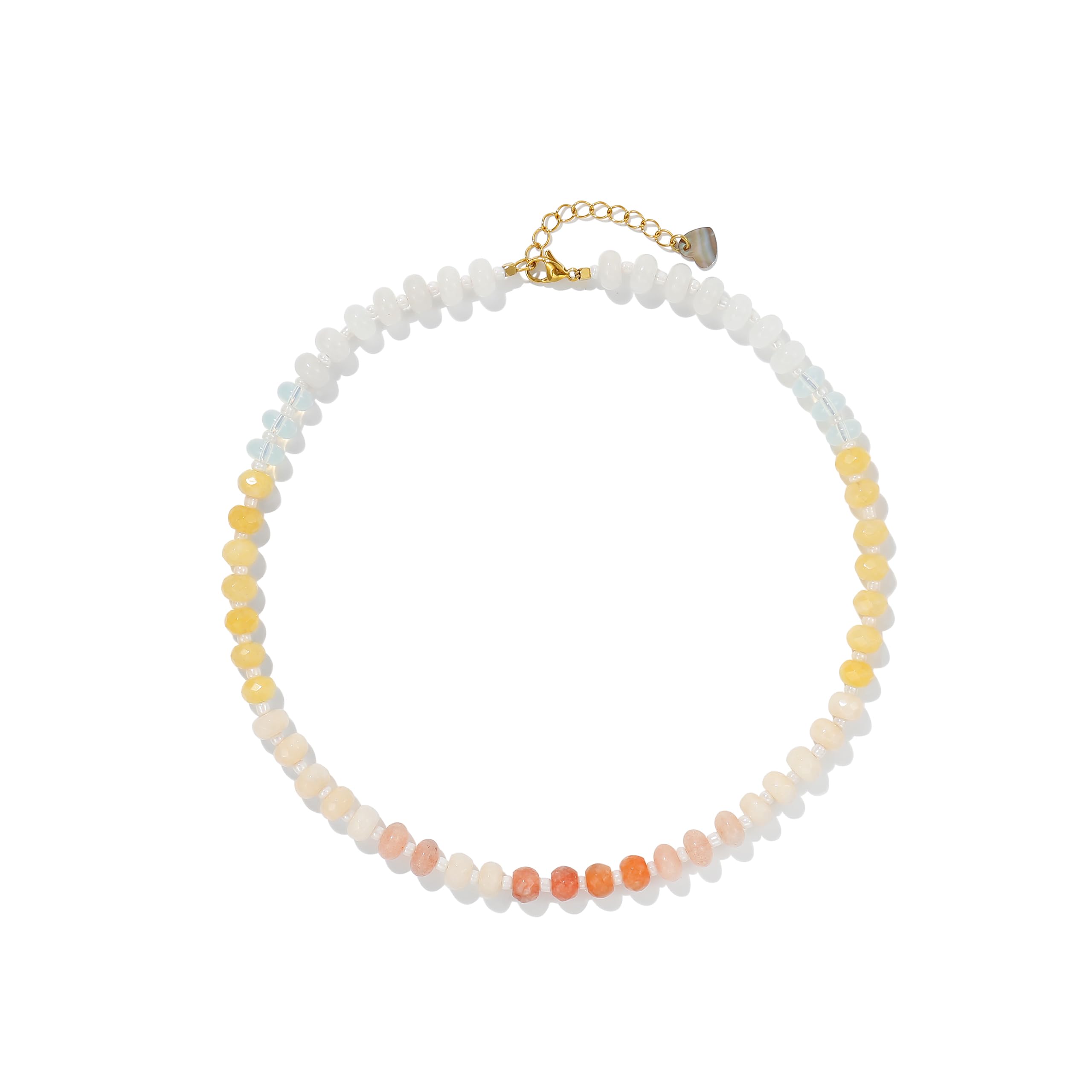 Colorful Gemstone Beaded Necklaces For Women Trendy Rainbow Natural Stone Boho Handmade Stainless Steel Waterproof Strand Necklaces Jewelry For Women Gift XL-014