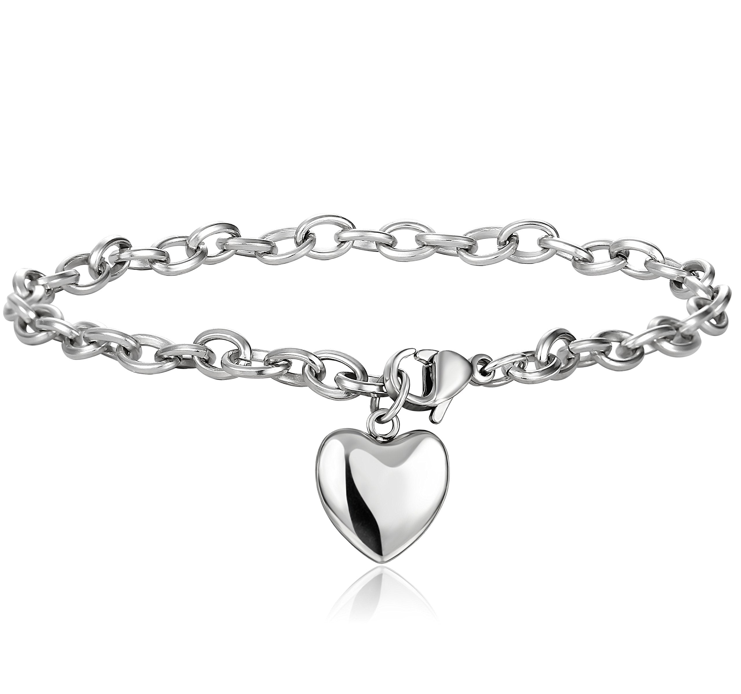 Women's Heart Charm Bracelets Stainless Steel Link Bracelet Birthday Gifts for Women Jewelry SL-006