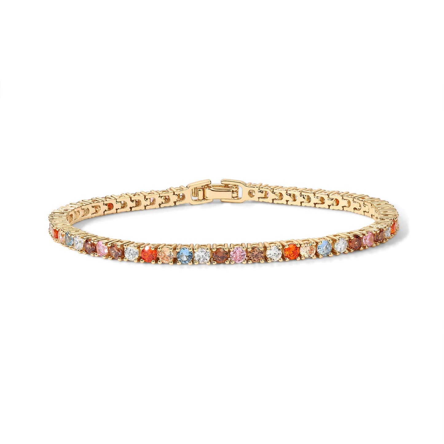 14K Gold Plated 3mm Multi Colored CZ Tennis Bracelet | Boho Cubic Zirconia Bracelet for Women | Size 6.5-7.5 Inch SL-034