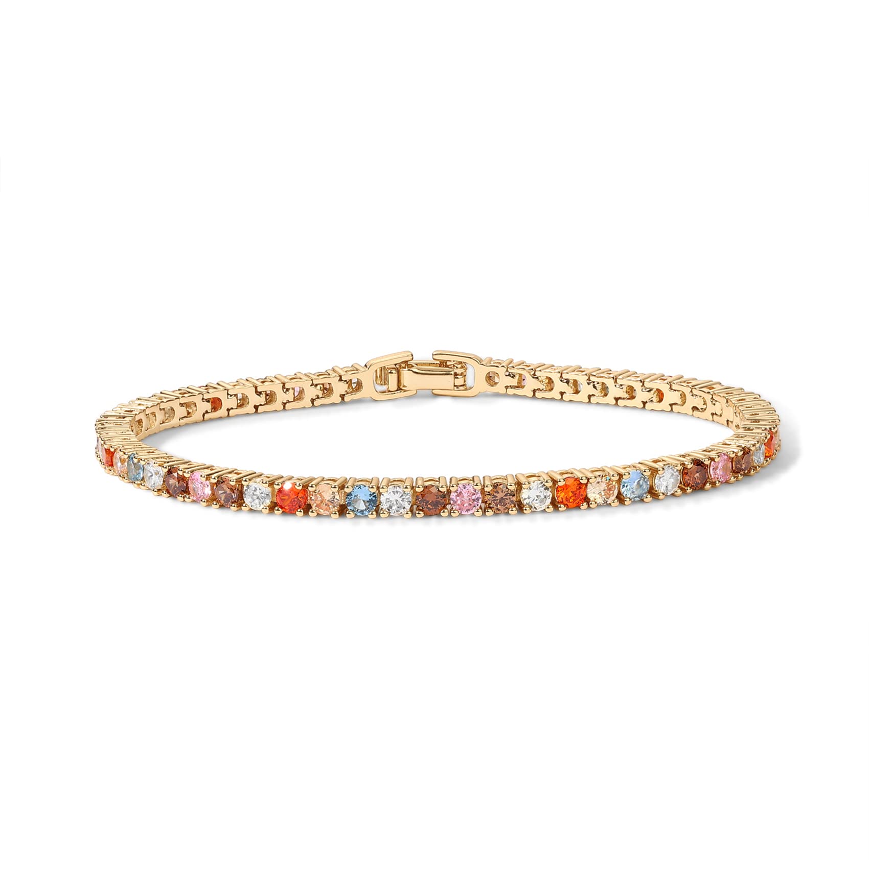 14K Gold Plated 3mm Multi Colored CZ Tennis Bracelet | Boho Cubic Zirconia Bracelet for Women | Size 6.5-7.5 Inch SL-034