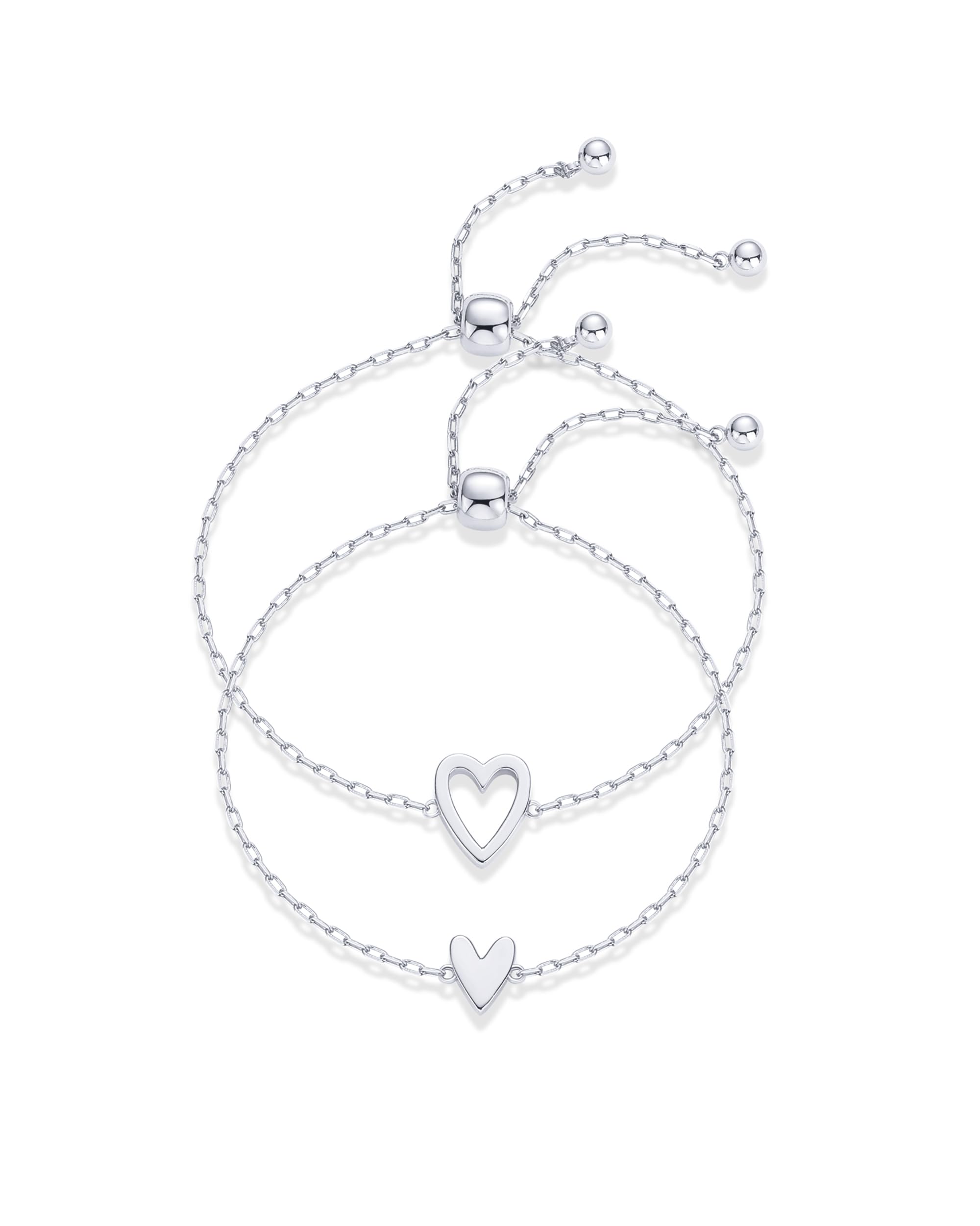 14K Gold Plated Matching Heart Charms Solitaire Bracelet Set for Women | Adjustable Love Friendship Two Bracelet Pack SL-017