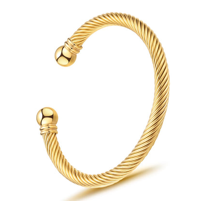 Stainless Steel Twisted Cable Wire Bracelets with Hook Clasp Stylish Roman Digital Bangle Bracelet for Women SL-010