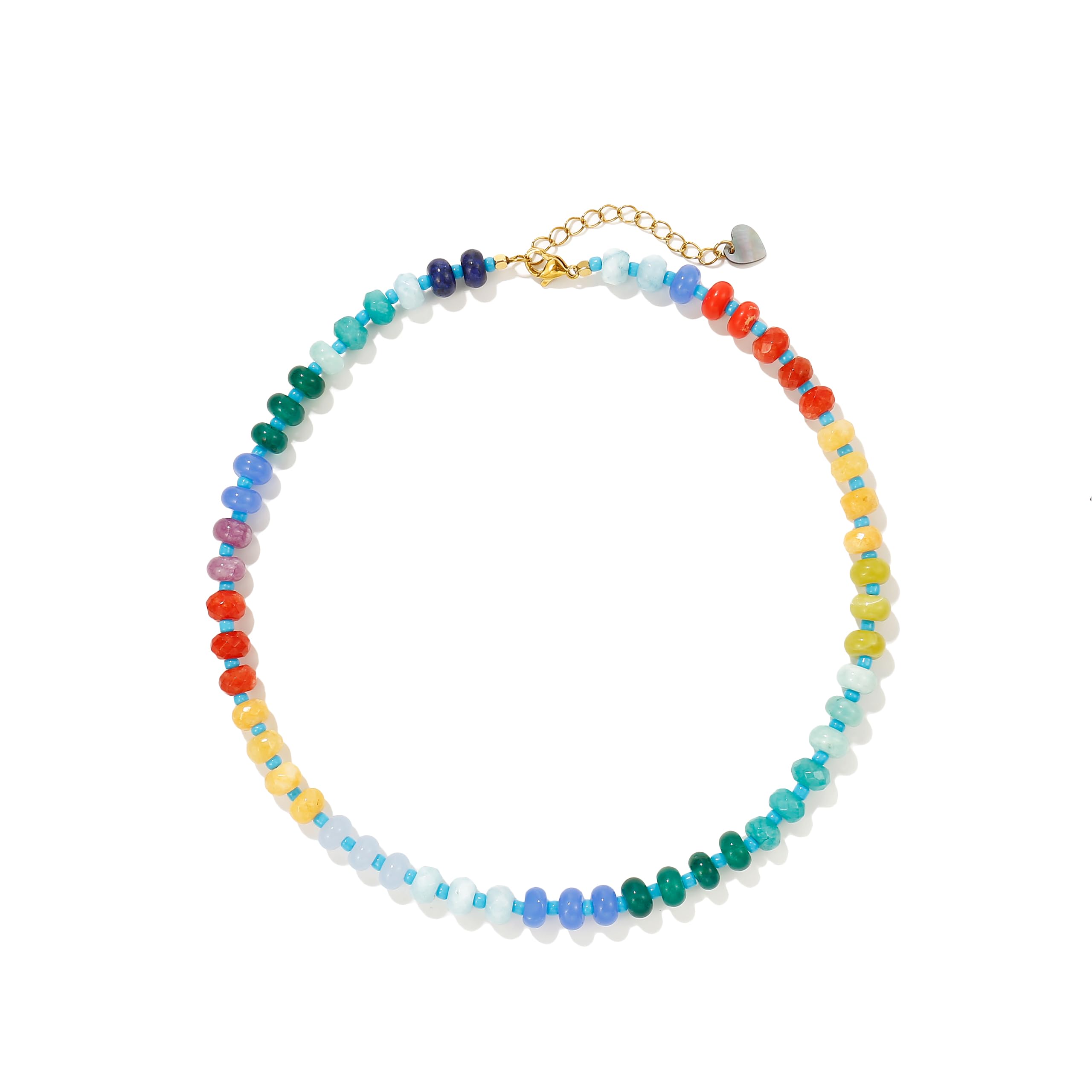 Colorful Gemstone Beaded Necklaces For Women Trendy Rainbow Natural Stone Boho Handmade Stainless Steel Waterproof Strand Necklaces Jewelry For Women Gift XL-014