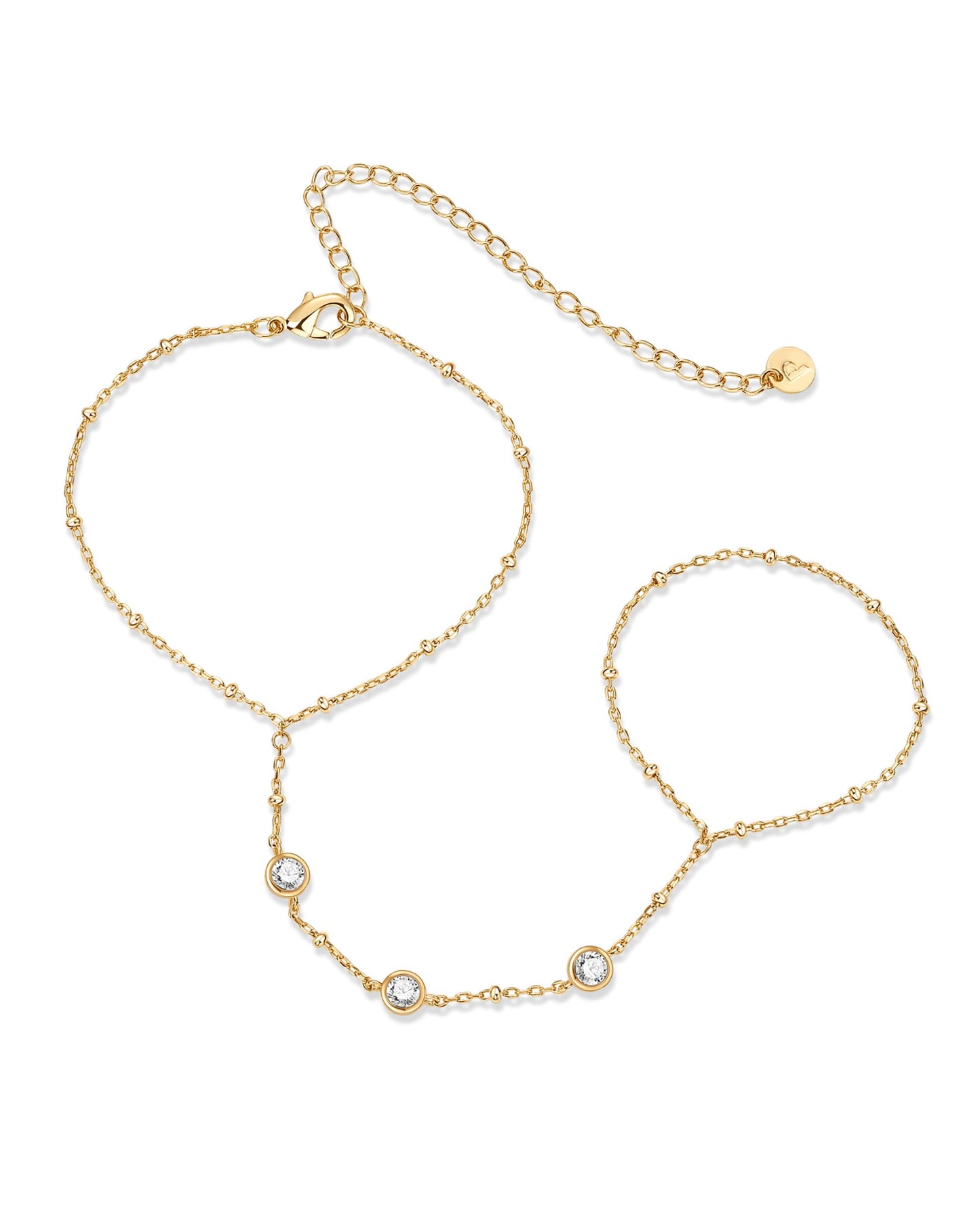14K Gold Plated Freshwater Pearl Gold Hand Chain Bracelet for Women - Trendy Ring Bracelet Hand Chain Body Jewelry SL-038