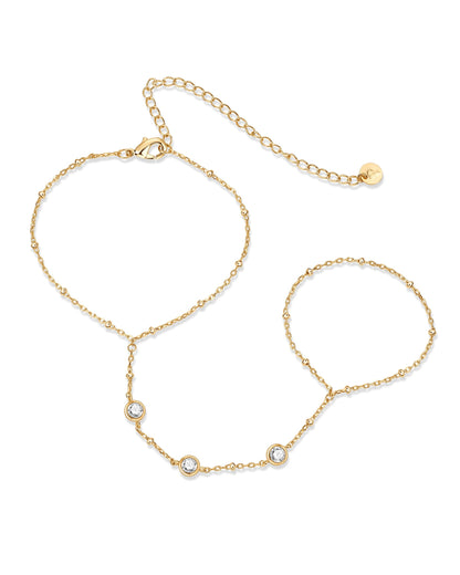 14K Gold Plated Freshwater Pearl Gold Hand Chain Bracelet for Women - Trendy Ring Bracelet Hand Chain Body Jewelry SL-038