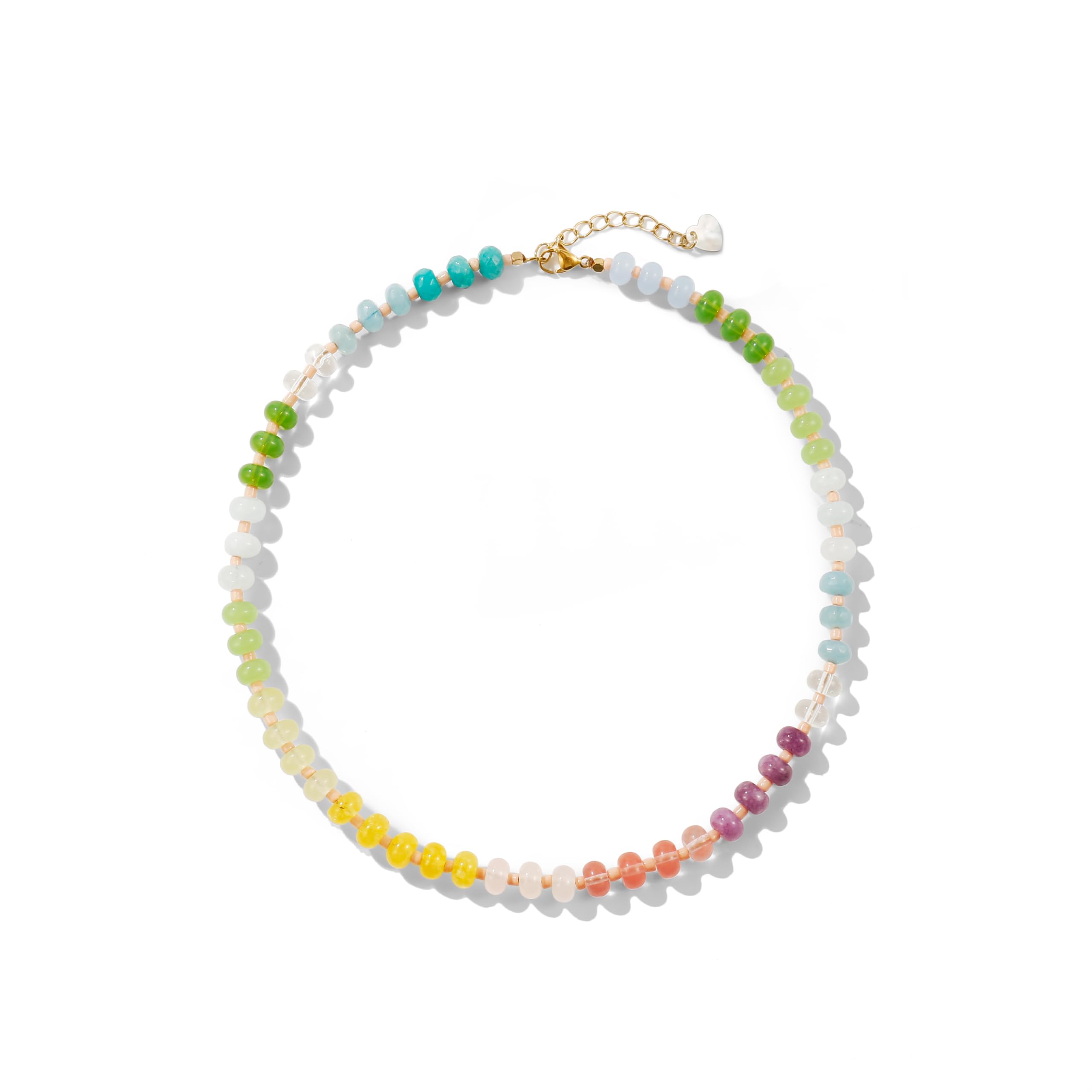 Colorful Gemstone Beaded Necklaces For Women Trendy Rainbow Natural Stone Boho Handmade Stainless Steel Waterproof Strand Necklaces Jewelry For Women Gift XL-014