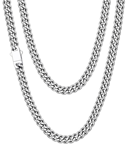 3.5mm Cuban Link Chains for Men, Silver Tone/Black/14K Gold Plated Stainless Steel Necklace Chain, Mens Necklace 16, 18, 20, 22, 24, 26, 28 Inch XL-008