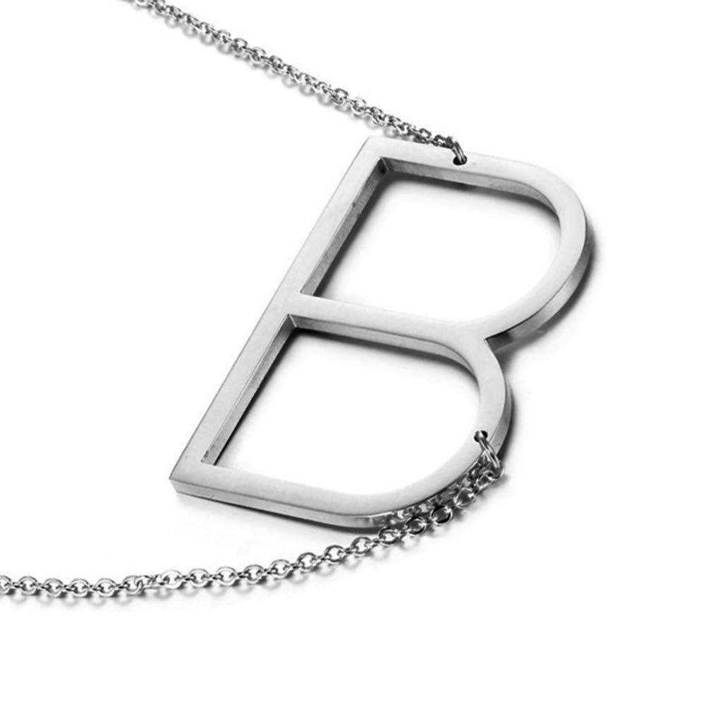 Sideways Initial Necklace 18K Gold Plated Stainless Steel Large Big Letters Pendant Necklace Script Name Monogram Necklaces for Women XL-012