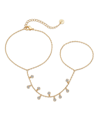 14K Gold Plated Freshwater Pearl Gold Hand Chain Bracelet for Women - Trendy Ring Bracelet Hand Chain Body Jewelry SL-038