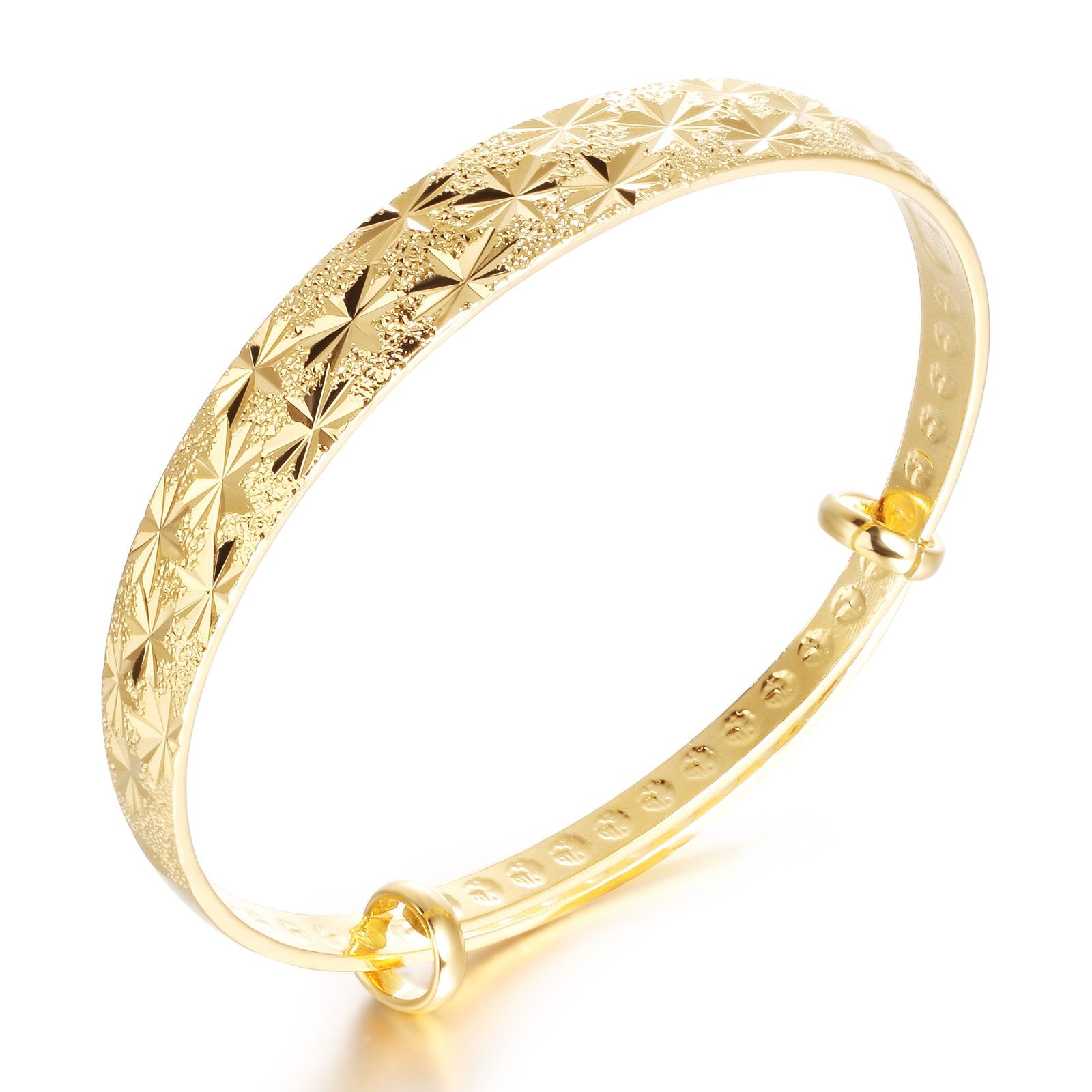18k Yellow Gold Classical Diamond Cut Adjustable Bangle Bracelet for Women SL-015