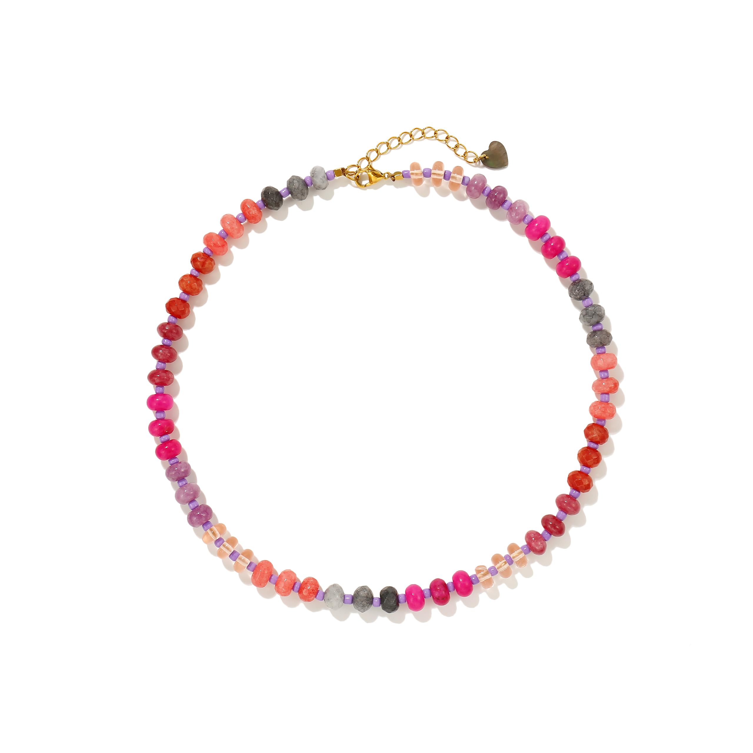 Colorful Gemstone Beaded Necklaces For Women Trendy Rainbow Natural Stone Boho Handmade Stainless Steel Waterproof Strand Necklaces Jewelry For Women Gift XL-014