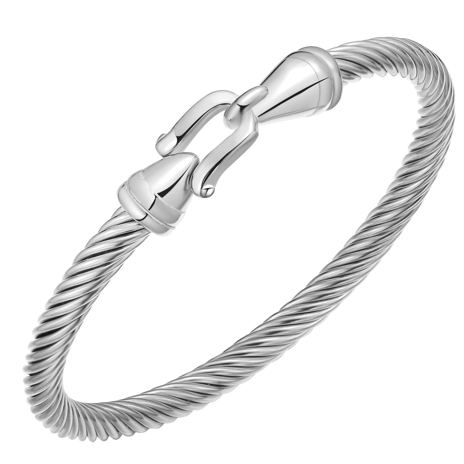 Stainless Steel Twisted Cable Wire Bracelets with Hook Clasp Stylish Roman Digital Bangle Bracelet for Women SL-010