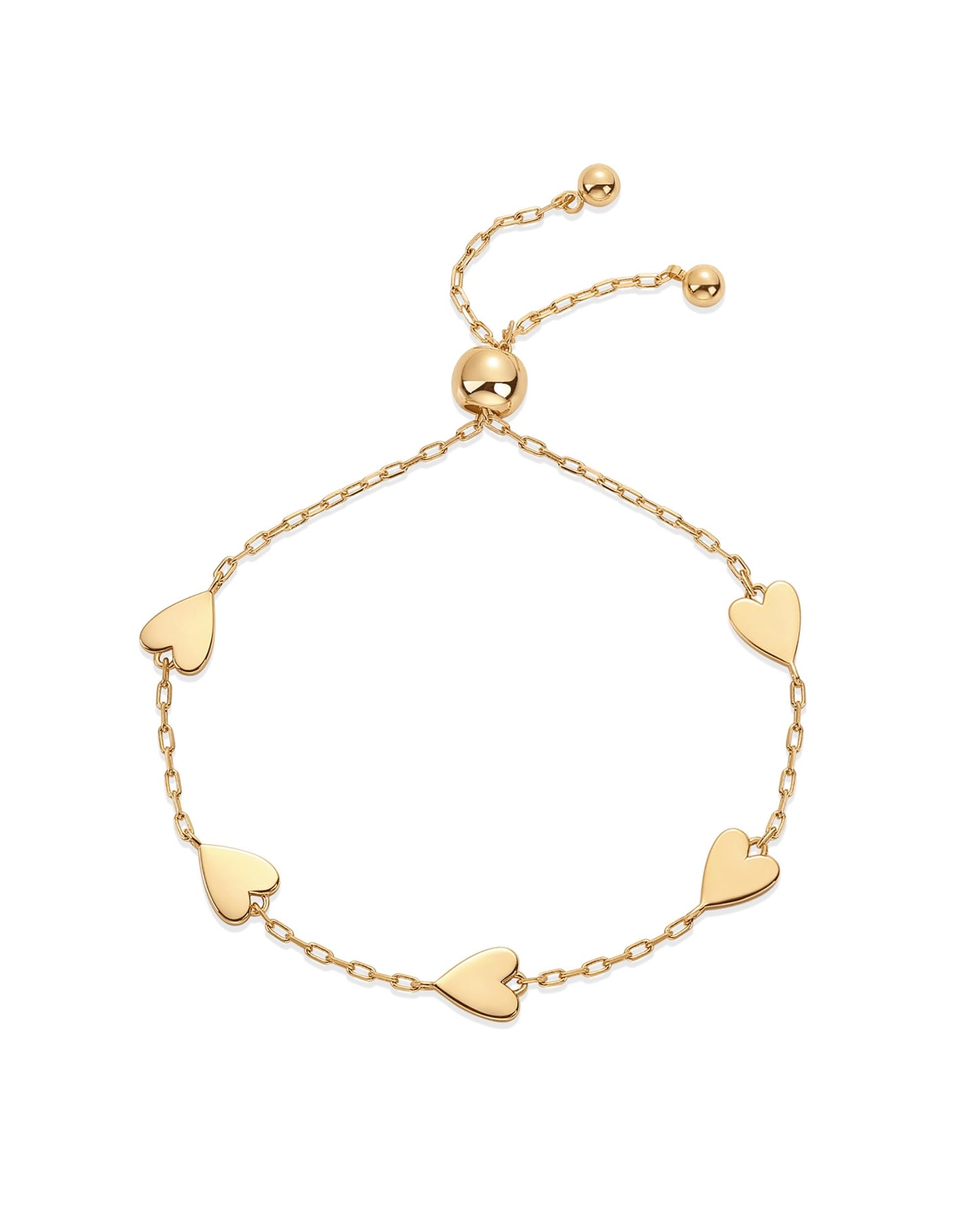 14K Gold Plated Matching Heart Charms Solitaire Bracelet Set for Women | Adjustable Love Friendship Two Bracelet Pack SL-017