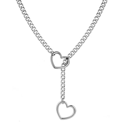 Heart Slip Chain Necklaces for Women,Stainless Steel O-Ring Adjustable Lariat Heart Y-Necklace,Punk Gothic Cuban Collar Choker Necklace for women XL-011