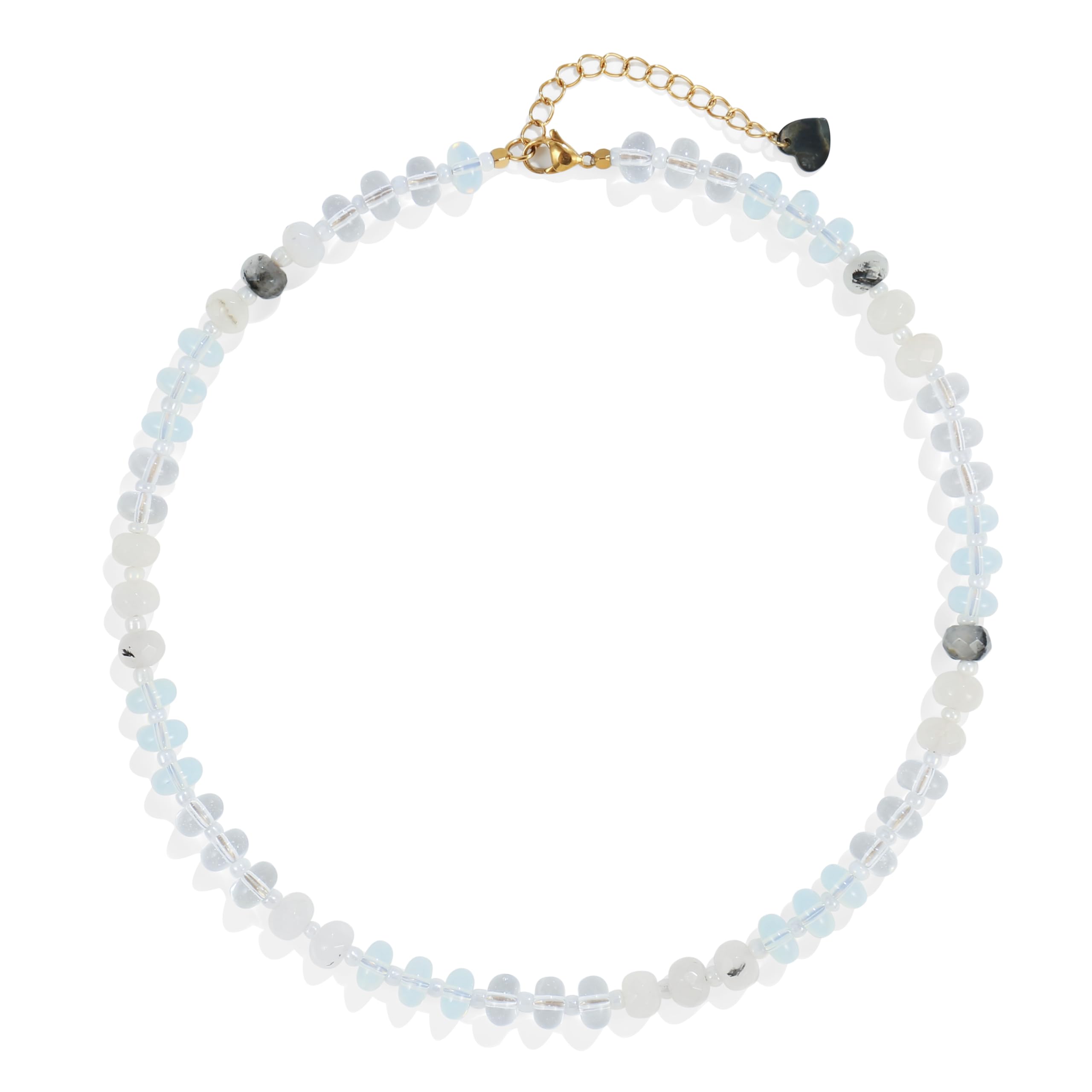 Colorful Gemstone Beaded Necklaces For Women Trendy Rainbow Natural Stone Boho Handmade Stainless Steel Waterproof Strand Necklaces Jewelry For Women Gift XL-014