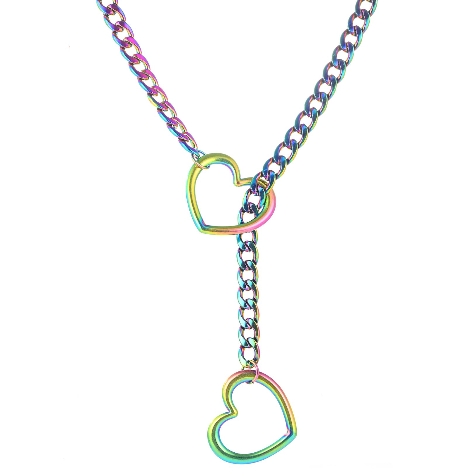 Heart Slip Chain Necklaces for Women,Stainless Steel O-Ring Adjustable Lariat Heart Y-Necklace,Punk Gothic Cuban Collar Choker Necklace for women XL-011