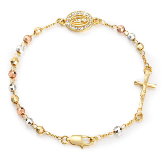 Catholic Crucifix Gifts Rosary Bracelet for Women-14K Gold Virgin Mary Jesus Cross Charm Link Chain, Dainty Virgen de Guadalupe Religious Gift for Confirmation Baptism First Communion Easter SL-048