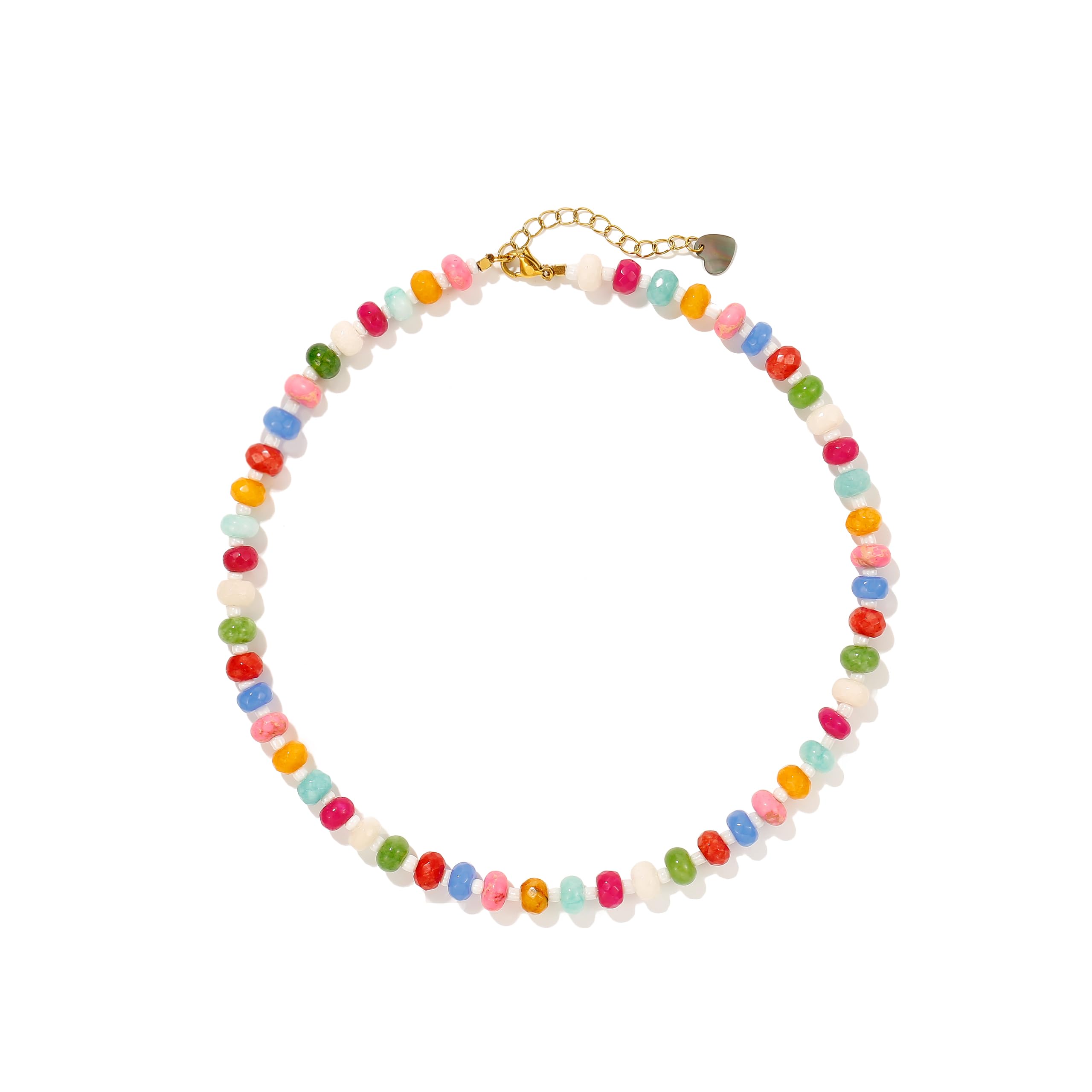Colorful Gemstone Beaded Necklaces For Women Trendy Rainbow Natural Stone Boho Handmade Stainless Steel Waterproof Strand Necklaces Jewelry For Women Gift XL-014