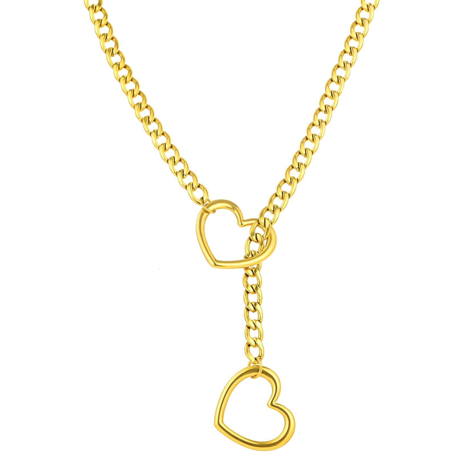 Heart Slip Chain Necklaces for Women,Stainless Steel O-Ring Adjustable Lariat Heart Y-Necklace,Punk Gothic Cuban Collar Choker Necklace for women XL-011