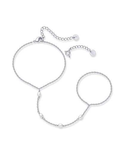14K Gold Plated Freshwater Pearl Gold Hand Chain Bracelet for Women - Trendy Ring Bracelet Hand Chain Body Jewelry SL-038