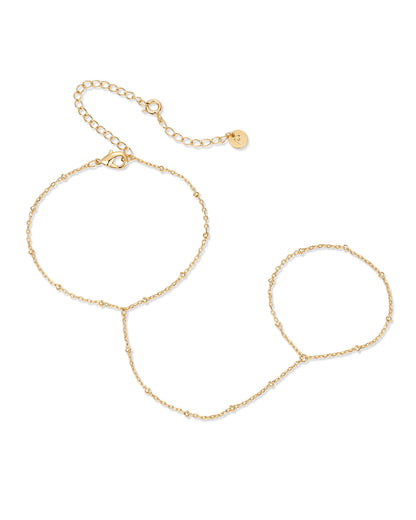 14K Gold Plated Freshwater Pearl Gold Hand Chain Bracelet for Women - Trendy Ring Bracelet Hand Chain Body Jewelry SL-038