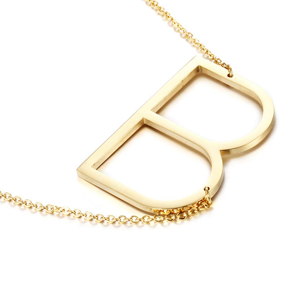 Sideways Initial Necklace 18K Gold Plated Stainless Steel Large Big Letters Pendant Necklace Script Name Monogram Necklaces for Women XL-012