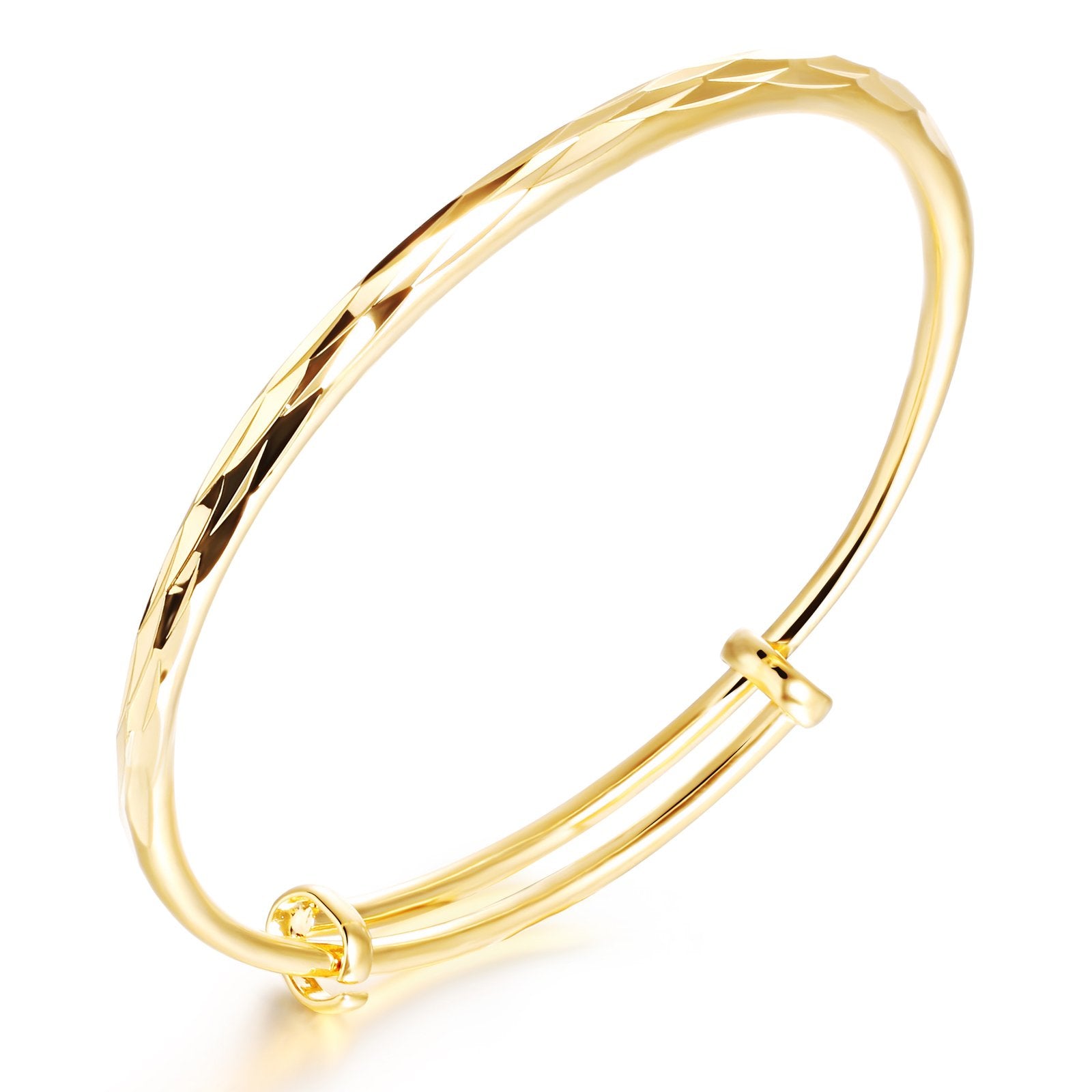 18k Yellow Gold Classical Diamond Cut Adjustable Bangle Bracelet for Women SL-015