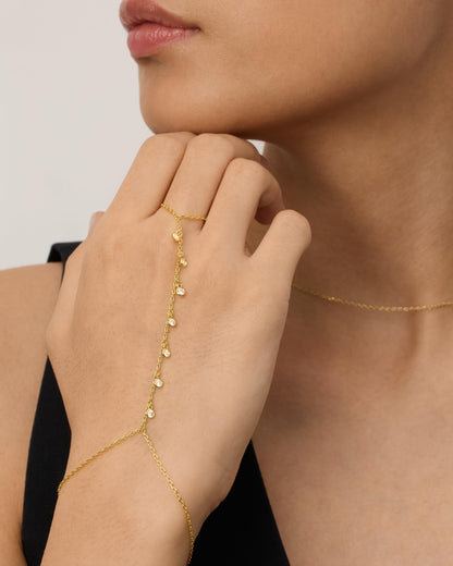 14K Gold Plated Freshwater Pearl Gold Hand Chain Bracelet for Women - Trendy Ring Bracelet Hand Chain Body Jewelry SL-038