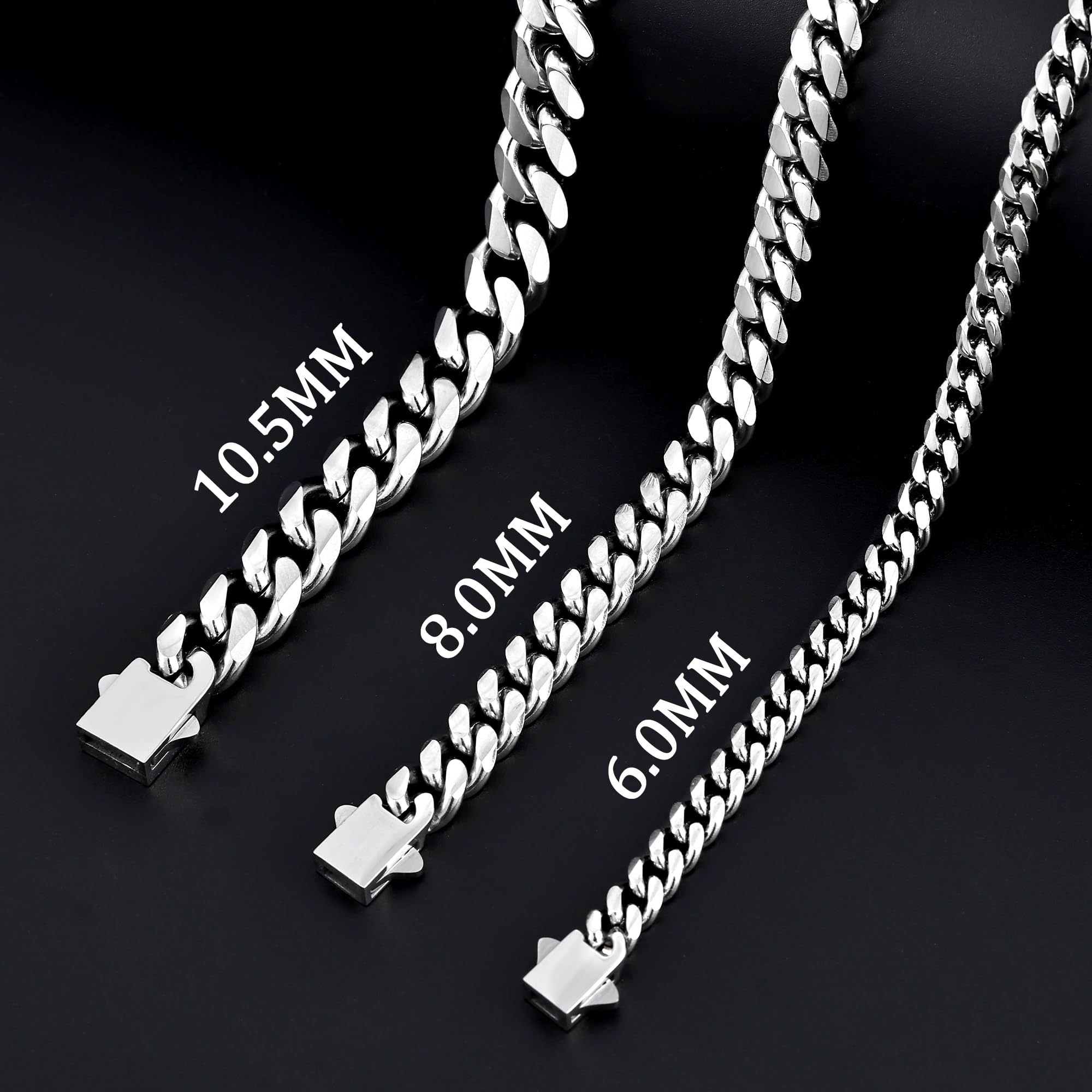 3.5mm Cuban Link Chains for Men, Silver Tone/Black/14K Gold Plated Stainless Steel Necklace Chain, Mens Necklace 16, 18, 20, 22, 24, 26, 28 Inch XL-008