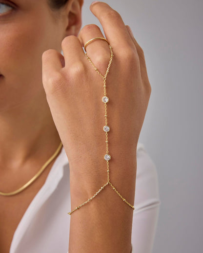 14K Gold Plated Freshwater Pearl Gold Hand Chain Bracelet for Women - Trendy Ring Bracelet Hand Chain Body Jewelry SL-038