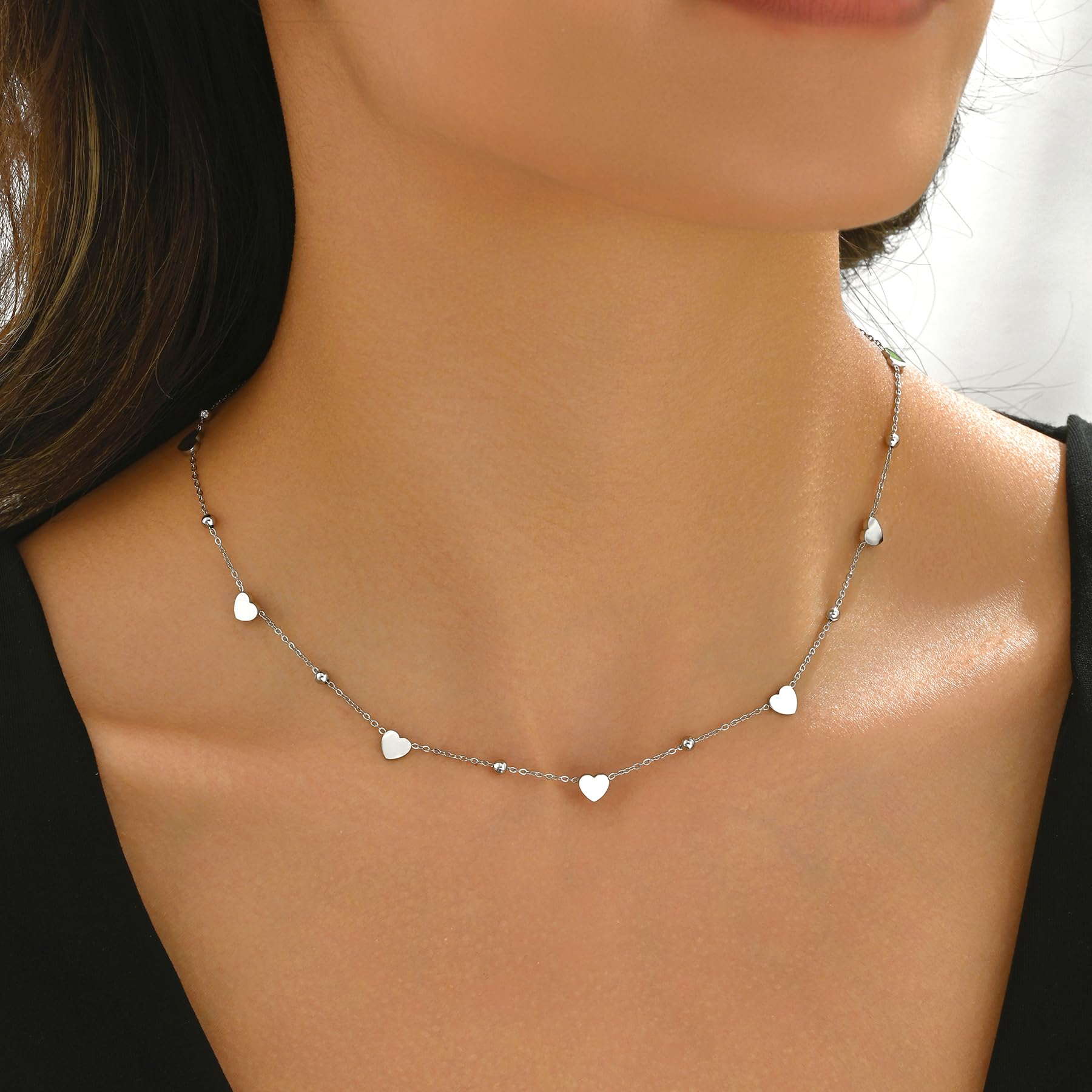 Gold Chain Necklace for Women 18K Gold Plated Stainless Steel Necklace Dainty Star Cross Heart Choker Chains Simple Delicate Minimalist Trendy Jewelry XL-013