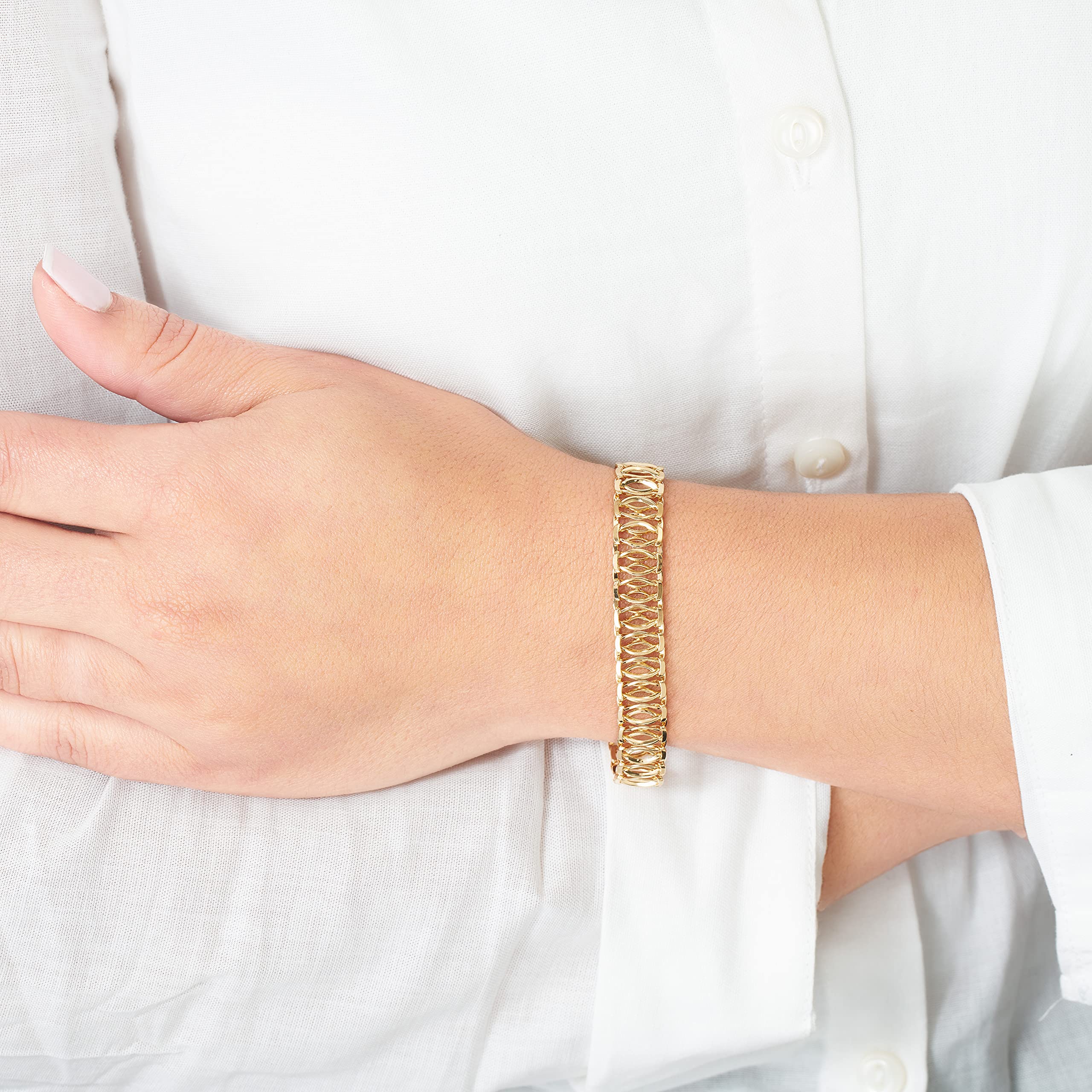 18K Gold Plated Mesh Bracelet for Women, 7.5 Inches 9mm wide SL-033