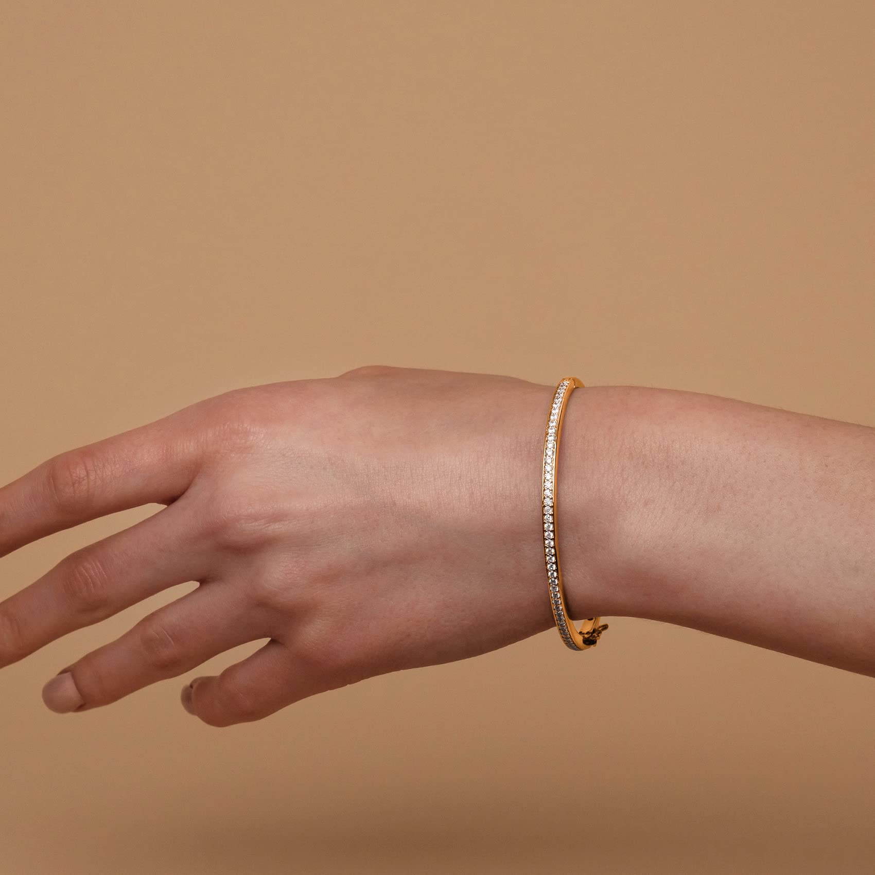 14K Gold Plated Cubic Zirconia Bangle Tennis Bracelets for Women | Classic Love Cuff Bangle Bracelets  SL-021