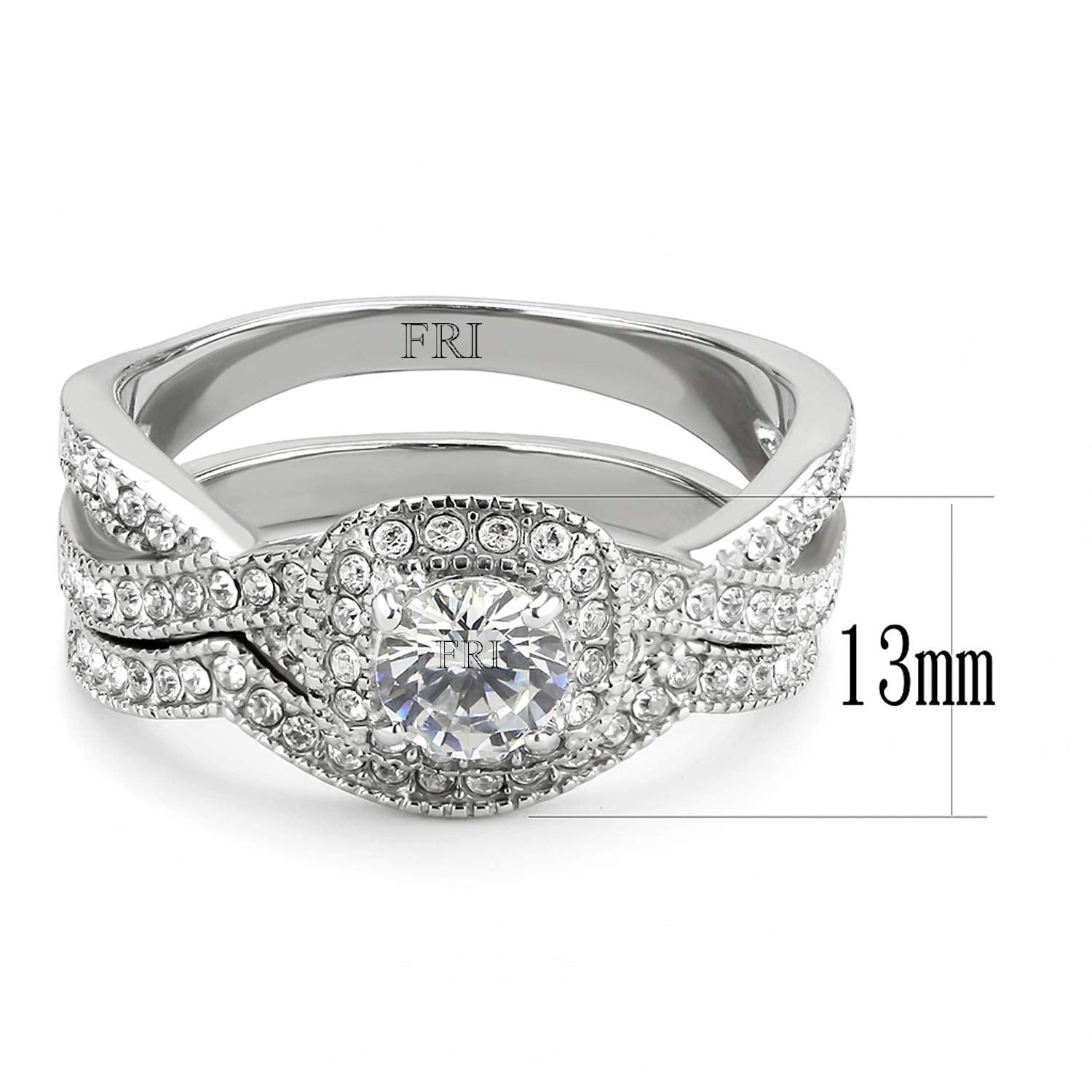 Stainless Steel Rings for Women Infinity Wedding Set Round CZ Cubic Zirconia Halo Engagement Bridal Jewelry Set JZ-007