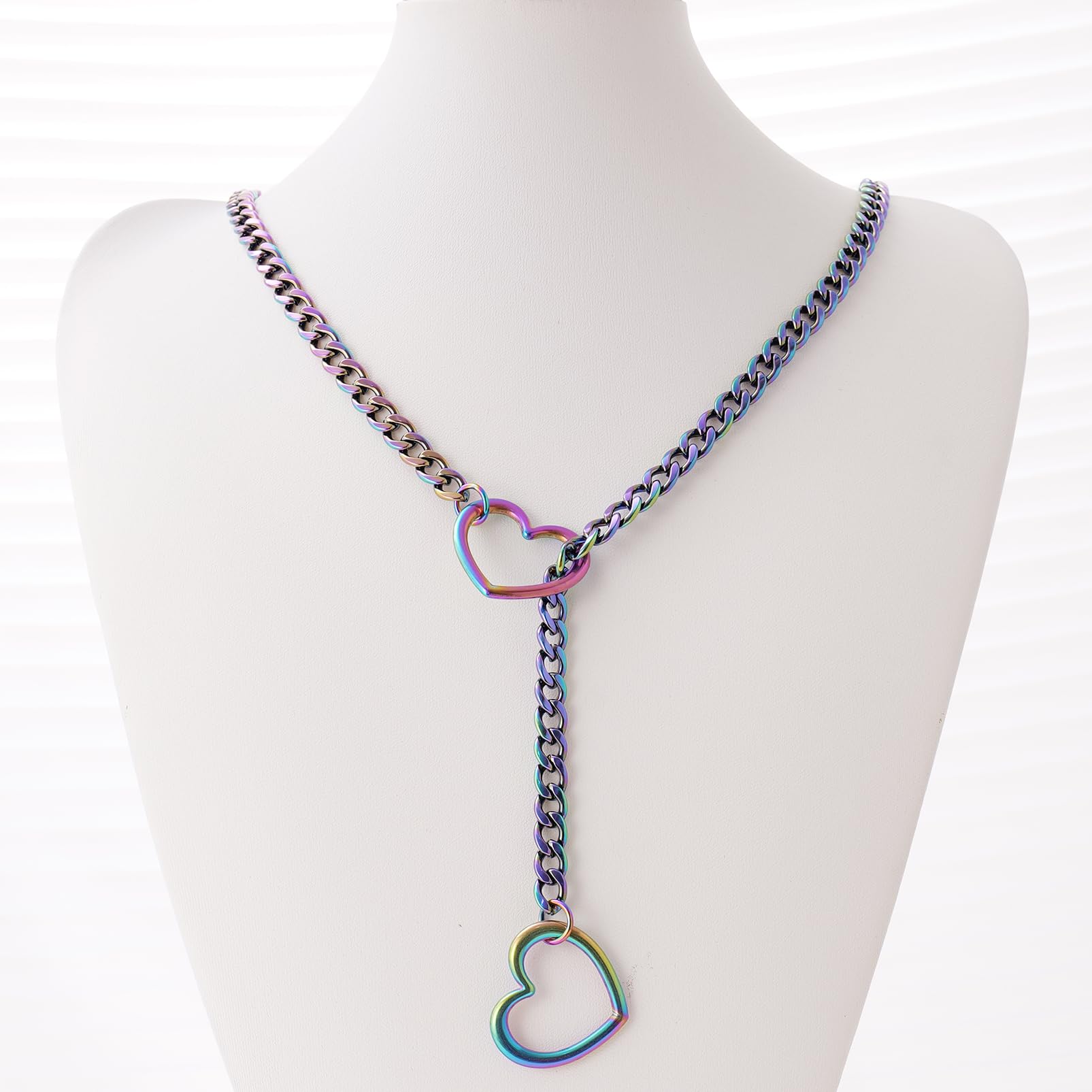 Heart Slip Chain Necklaces for Women,Stainless Steel O-Ring Adjustable Lariat Heart Y-Necklace,Punk Gothic Cuban Collar Choker Necklace for women XL-011