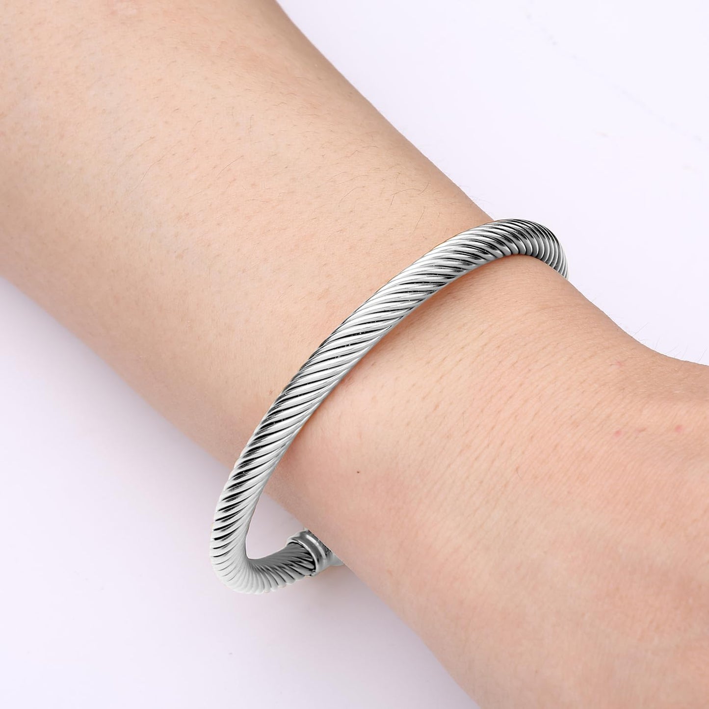 Stainless Steel Twisted Cable Wire Bracelets with Hook Clasp Stylish Roman Digital Bangle Bracelet for Women SL-010