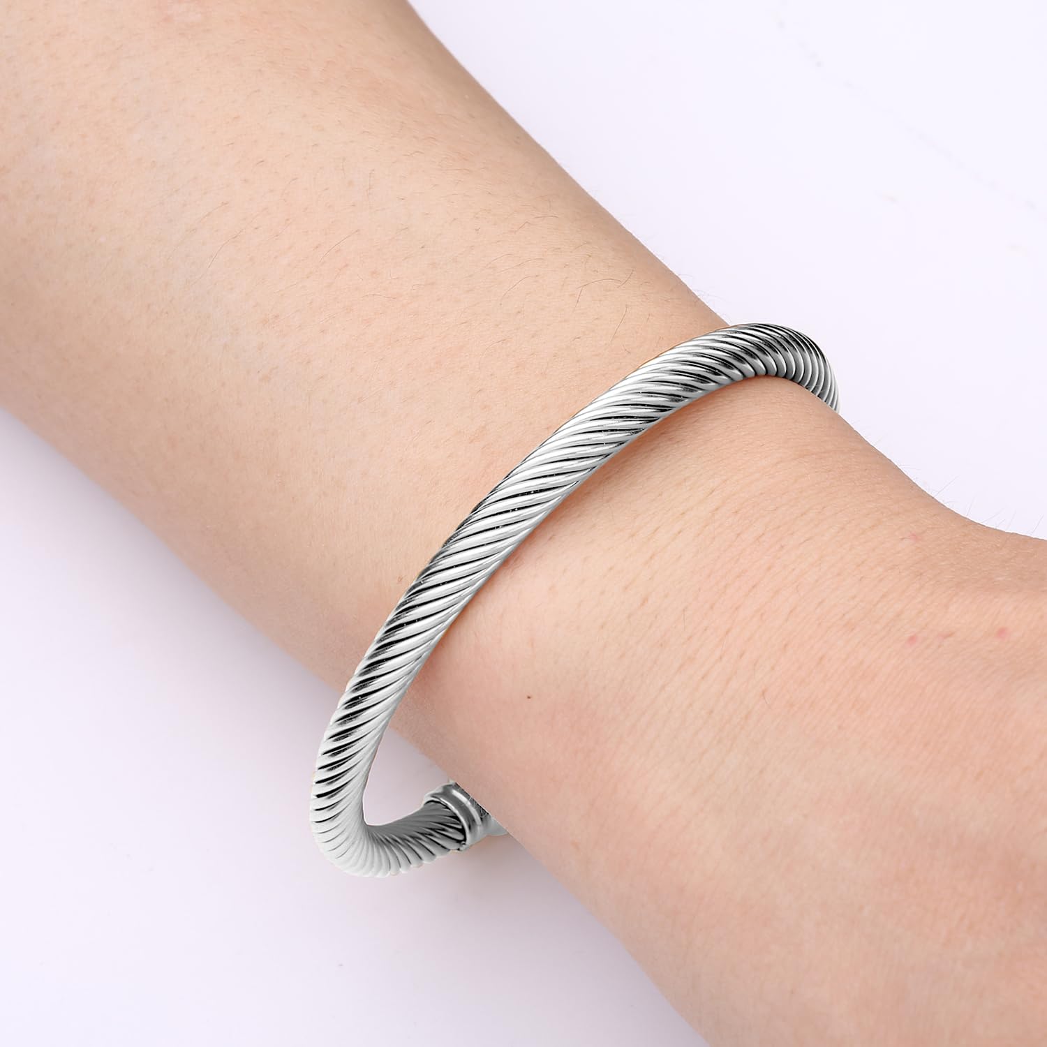 Stainless Steel Twisted Cable Wire Bracelets with Hook Clasp Stylish Roman Digital Bangle Bracelet for Women SL-010