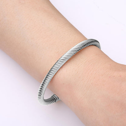 Stainless Steel Twisted Cable Wire Bracelets with Hook Clasp Stylish Roman Digital Bangle Bracelet for Women SL-010