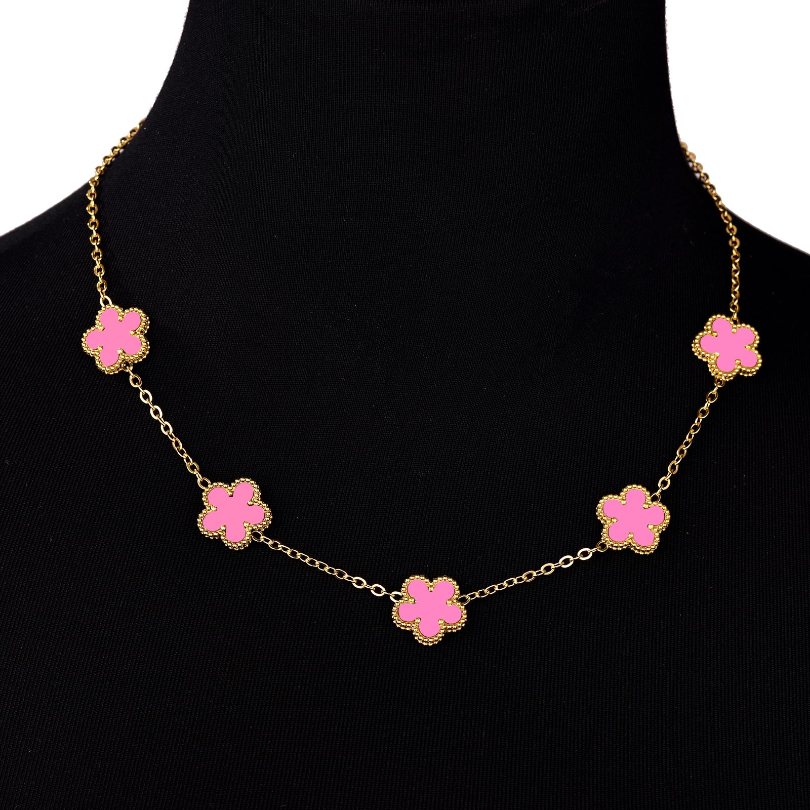 Clover Necklace for Women 18K Gold Plated Stainless Steel Four Leaf Clover Necklace Lucky Simple Dainty Jewelry XL-007