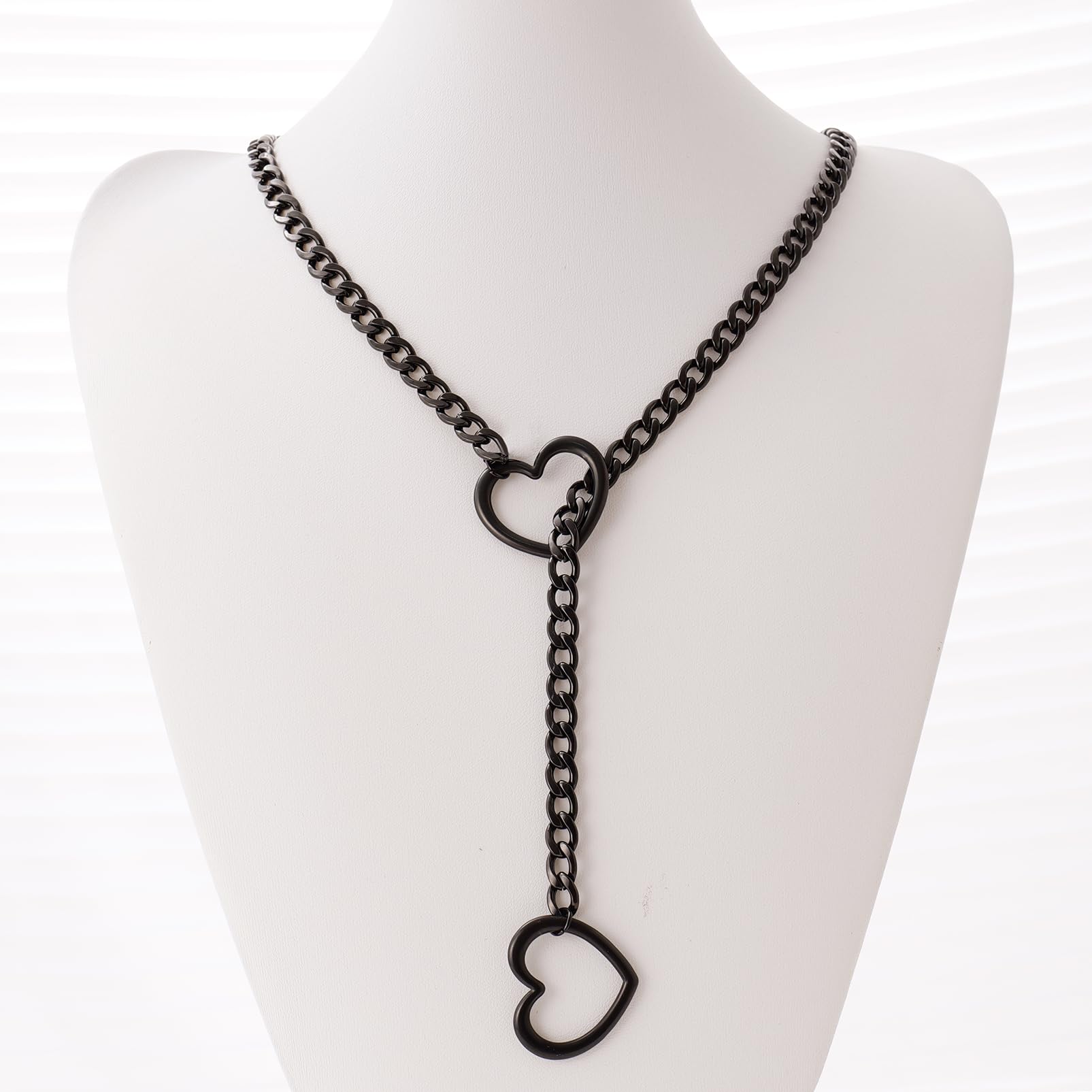 Heart Slip Chain Necklaces for Women,Stainless Steel O-Ring Adjustable Lariat Heart Y-Necklace,Punk Gothic Cuban Collar Choker Necklace for women XL-011