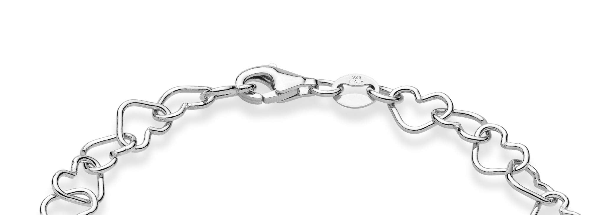 925 Sterling Silver Italian 5mm Heart Link Chain Bracelet for Women SL-040