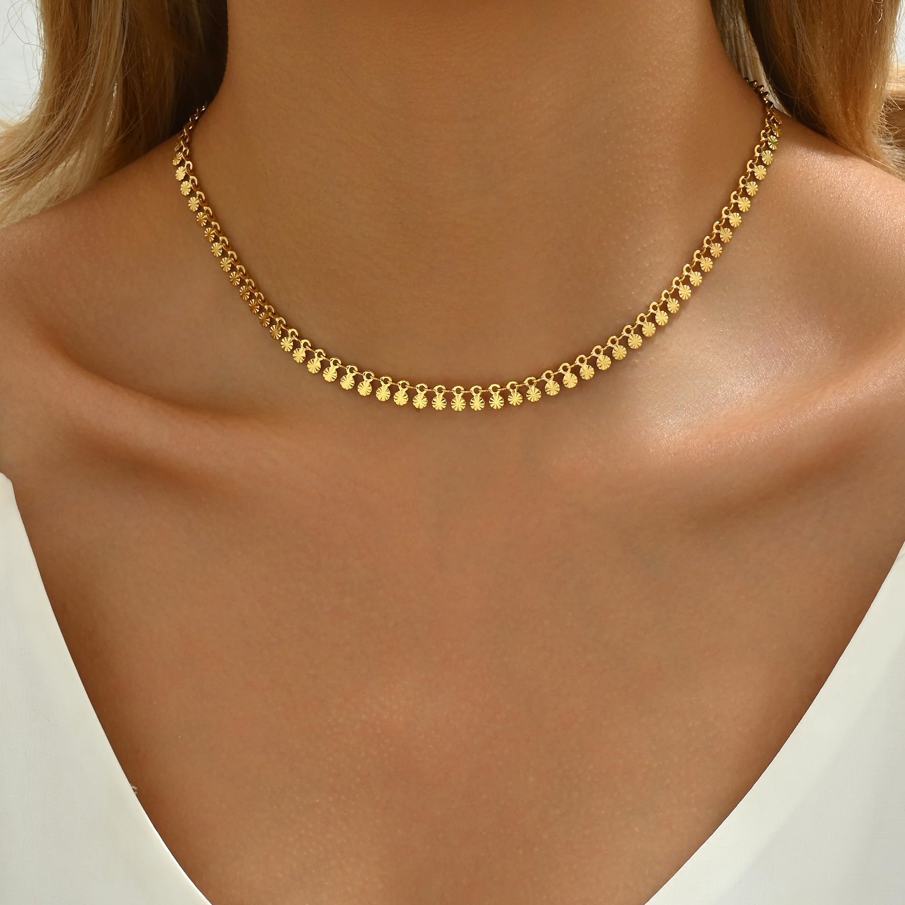 Gold Chain Necklace for Women 18K Gold Plated Stainless Steel Necklace Dainty Star Cross Heart Choker Chains Simple Delicate Minimalist Trendy Jewelry XL-013