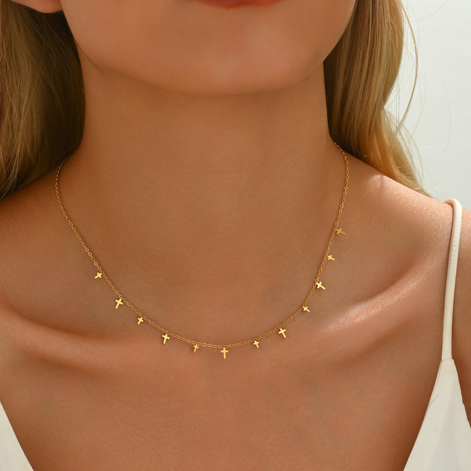 Gold Chain Necklace for Women 18K Gold Plated Stainless Steel Necklace Dainty Star Cross Heart Choker Chains Simple Delicate Minimalist Trendy Jewelry XL-013